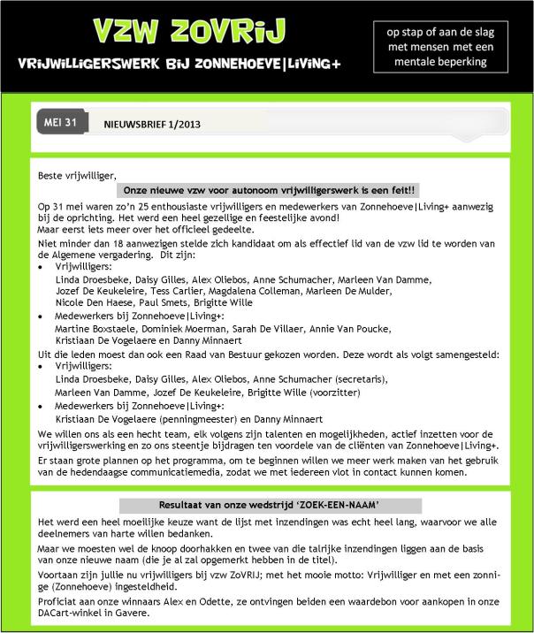 nieuwsbrief 1 - ZoVRIJ - oprichtingsvergadering p1