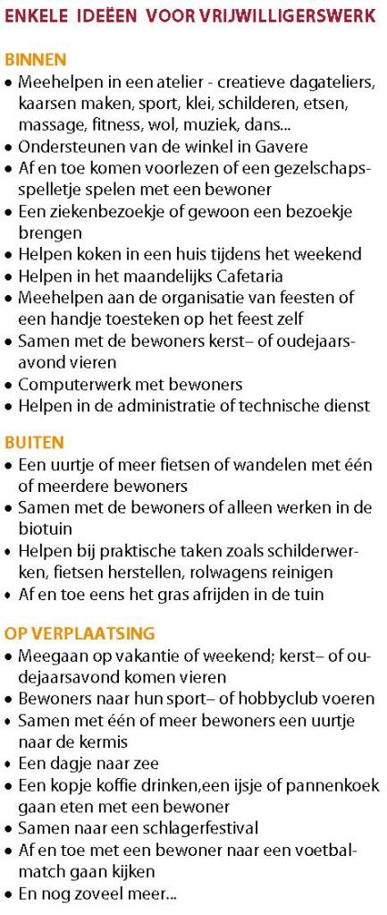 overzicht aanbod vrijwilligers