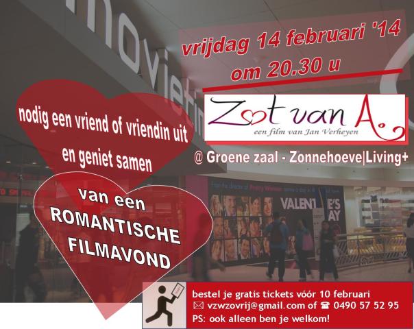 uitnodiging Romantische Valentijn filmavond Zot v A