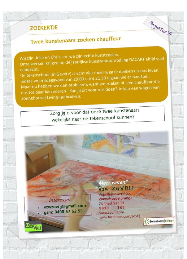 twee kunstenaars zoeken chauffeur
